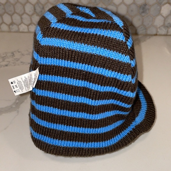 Nike Hat Youth Reversible Brown Blue Knit Sideways Rim Beanie Logo Swoosh Kids S - Picture 8 of 10